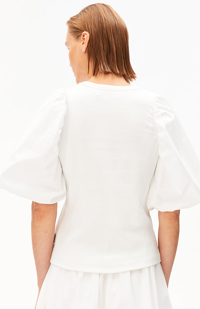 ARMEDANGELS women's puff-sleeve shirt in white organic cotton | Sophie Stone