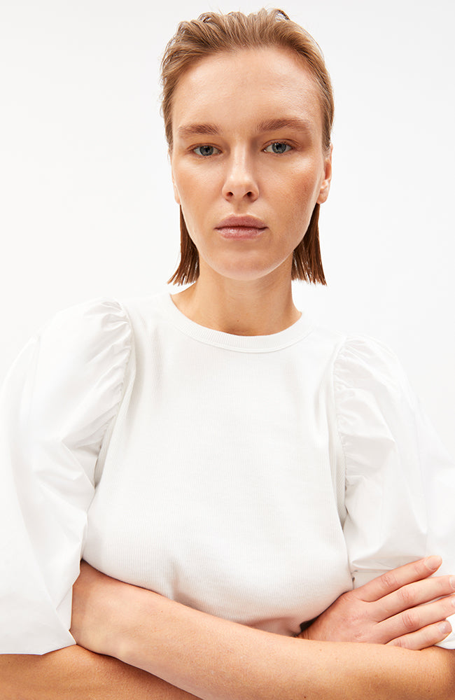 ARMEDANGELS puff-sleeve shirt, white organic cotton, women's | Sophie Stone