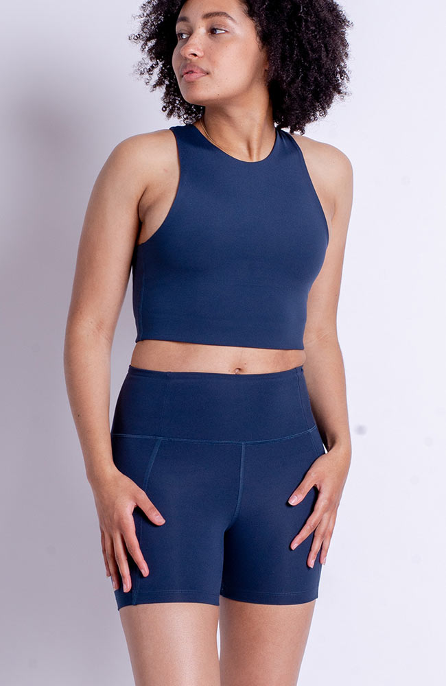 Girlfriend Collective run shorts midnight | Sophie Stone