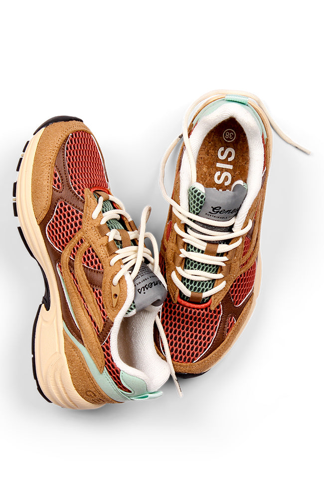Genesis G-Eco`99 Multi Mesh sneaker L.Brown Brown Mint dames | Sophie Stone