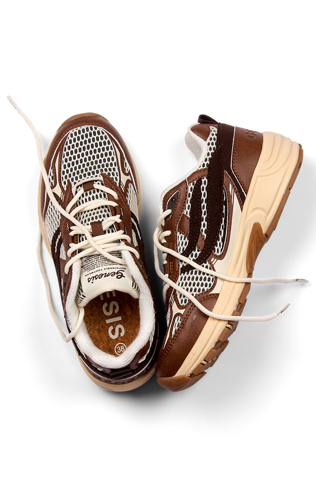Genesis G-Eco`99 2-Tone Mesh bruin wit vegan sneakers dames | Sophie Stone
