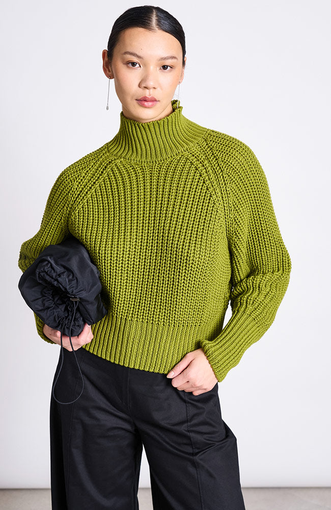 JAN 'N JUNE Ola chunky knit trui mossy pear van biologisch katoen dames | Sophie Stone