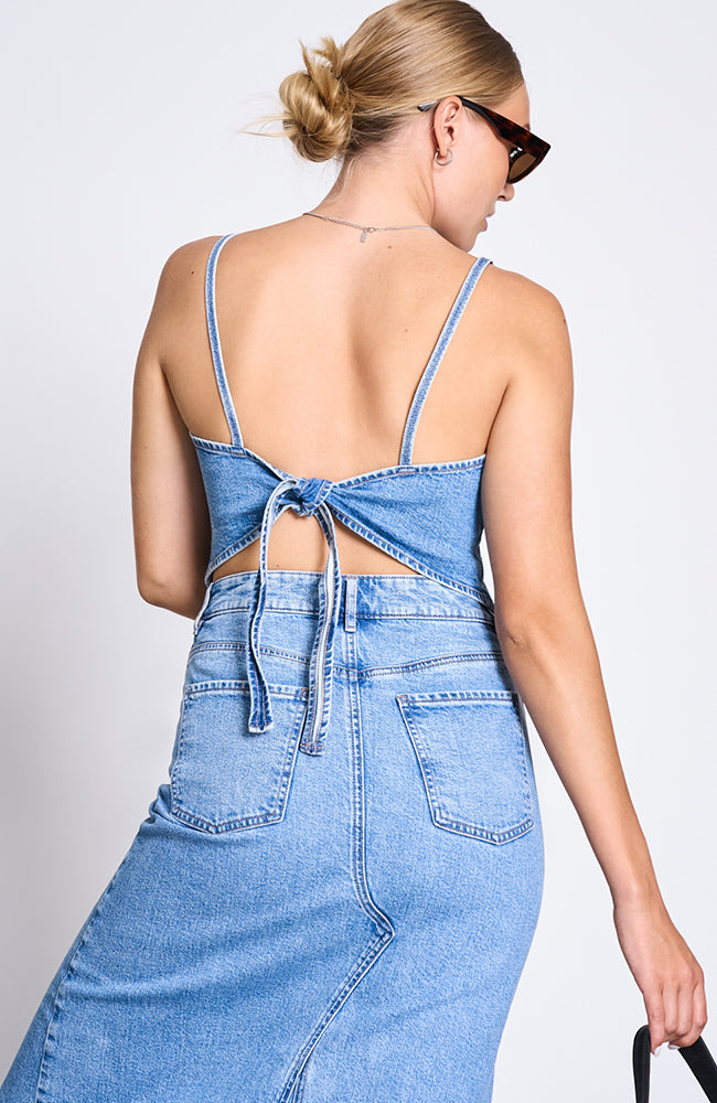 JAN N JUNE Luce denim skirt light blue from sustainable organic cotton | Sophie Stone