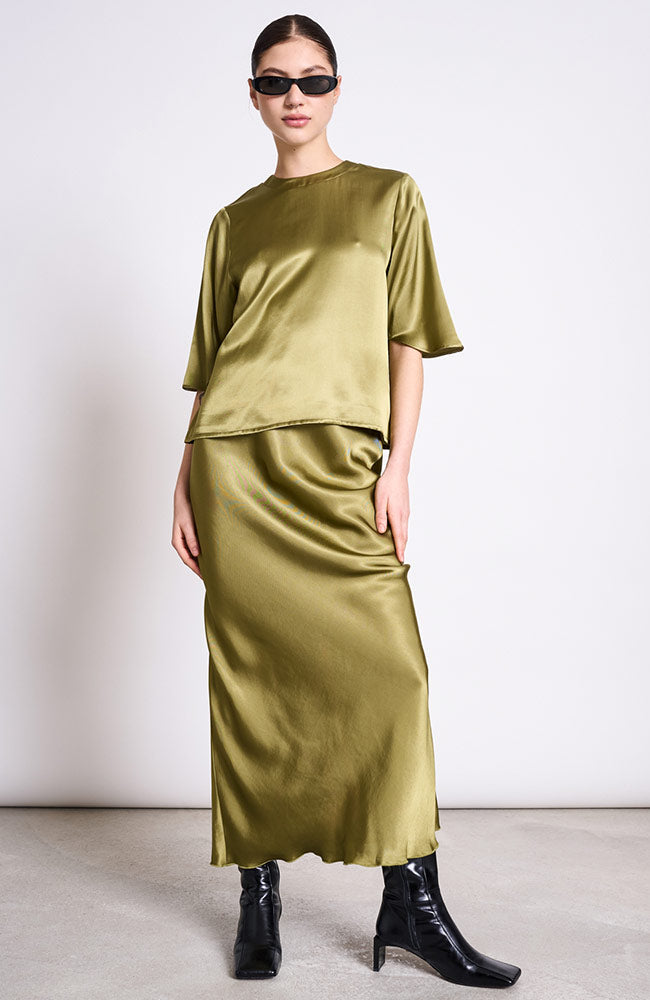 JAN N JUNE Silky Namora shirt woody olive by viscose ladies | Sophie Stone