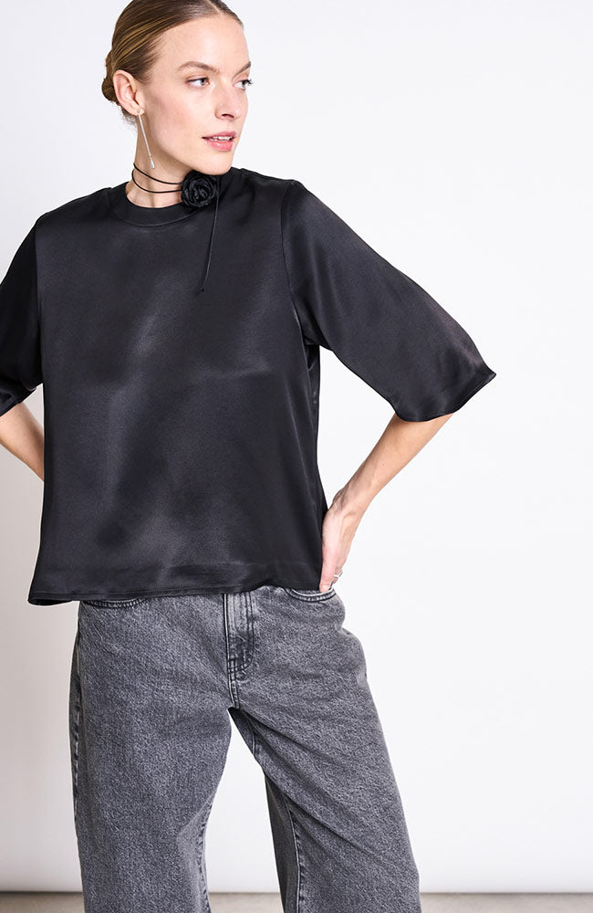 JAN N JUNE Silky Namora shirt black from viscose ladies | Sophie Stone