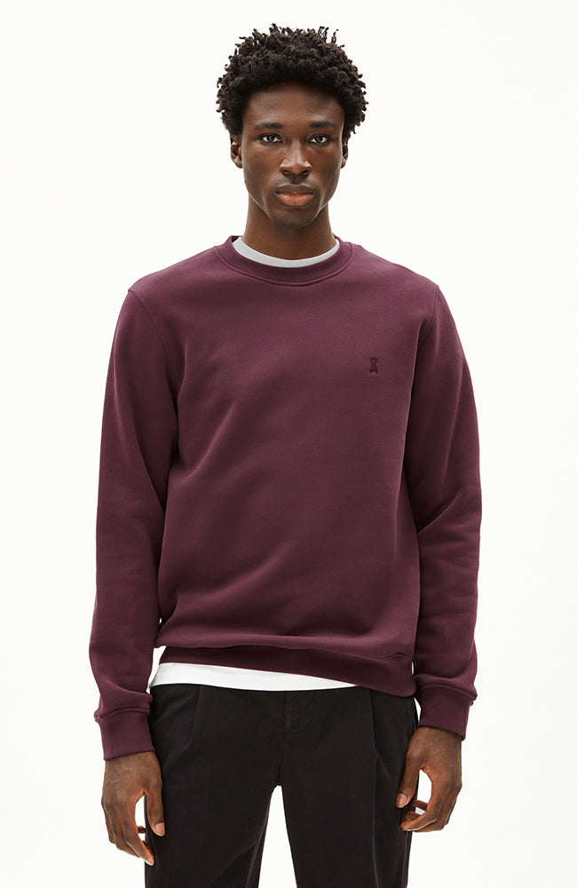 ARMEDANGELS Baaro bordeaux red men's organic cotton sweater | Sophie Stone