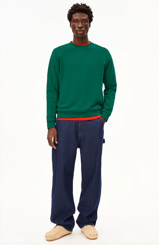 ARMEDANGELS Baaro emerald green sweater from organic cotton men | Sophie Stone