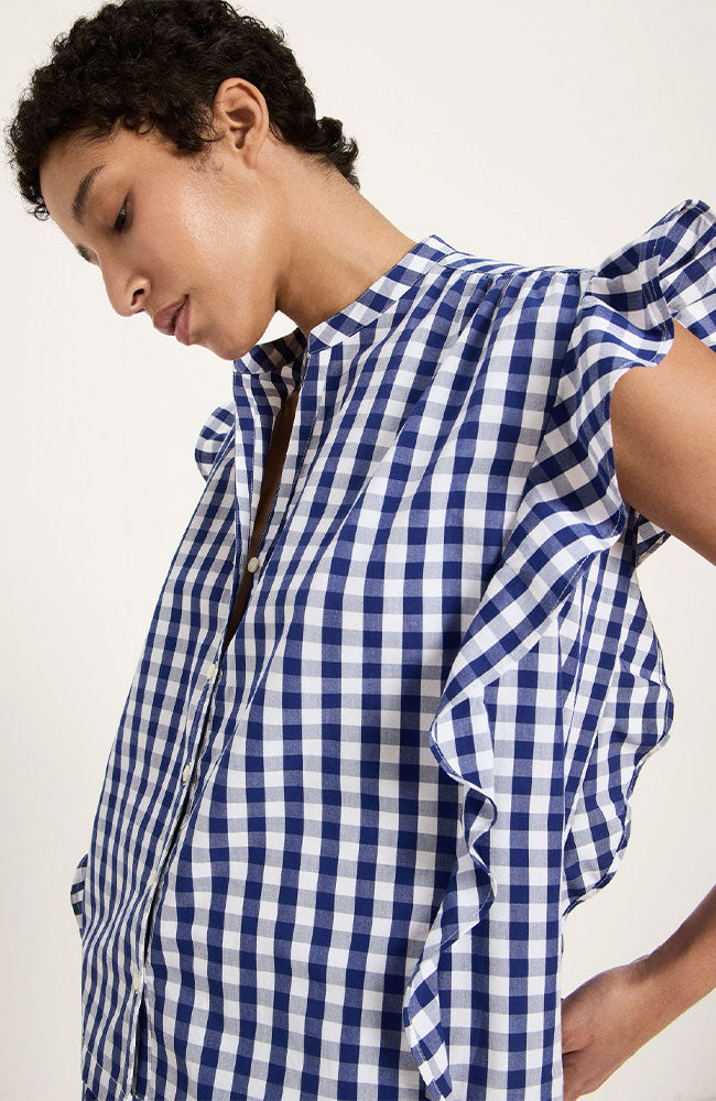 Lanius blouse vichy ruit blauw wit gemaakt van katoen voor dames | Sophie Stone