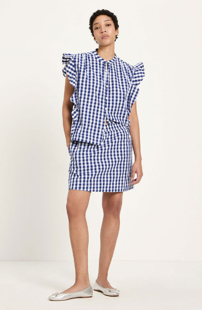 Lanius blouse vichy geruit blauw wit gemaakt van bio katoen voor dames | Sophie Stone