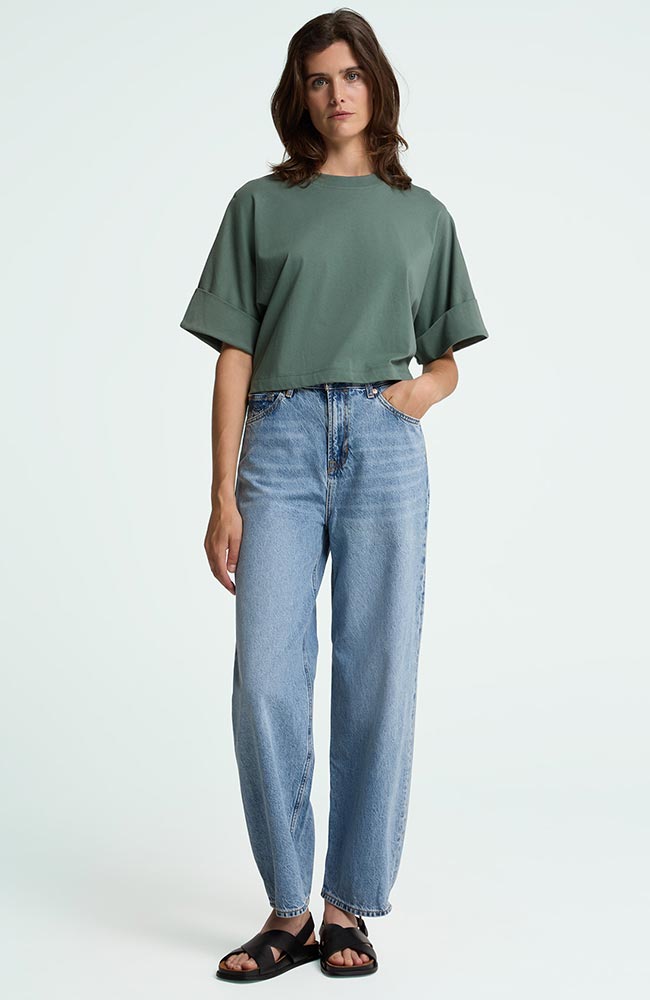 Kings of Indigo Castile shirt in forest green, made from organic cotton for women | Sophie Stone