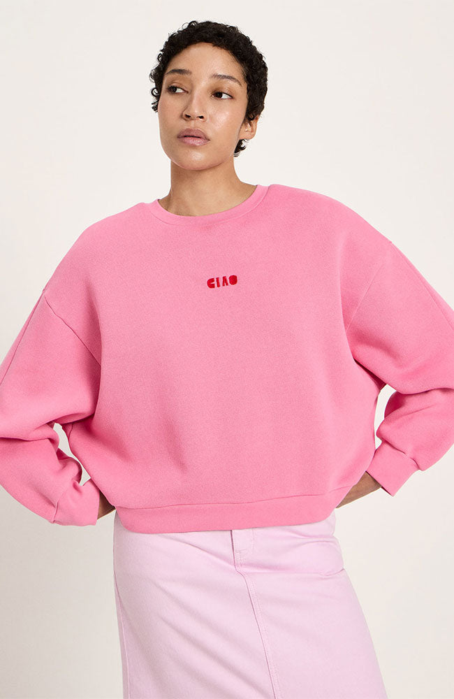 Lanius Ciao bella sweater pink van biologisch katoen voor dames | Sophie Stone