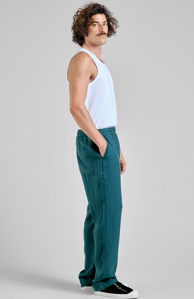 Dedicated Borrby Green 100% Linen Pants for Men | Sophie Stone