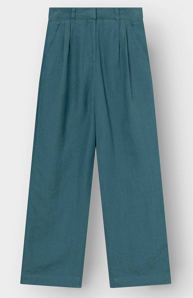 Dedicated Vickleby pants in green, made from 100% linen, for women | Sophie Stone