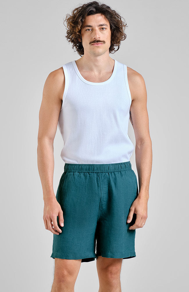 Dedicated Sibbarp green shorts made of 100% linen for men | Sophie Stone