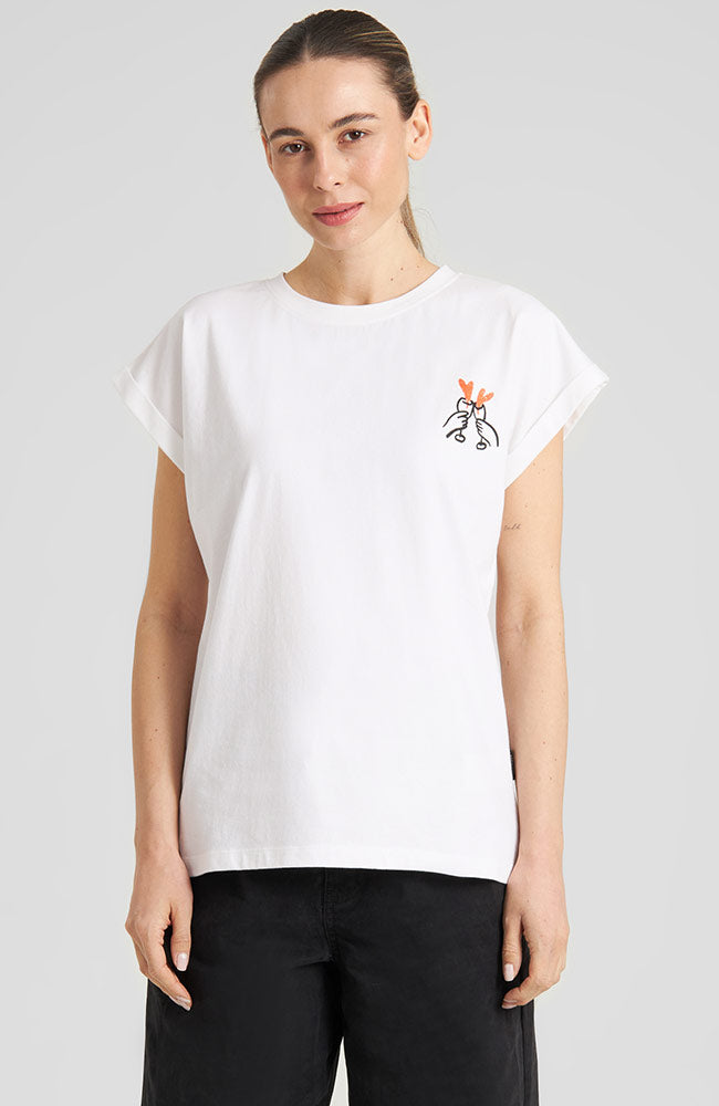 Dedicated Visby Base T-Shirt Cheers White Organic Cotton Women's | Sophie Stone