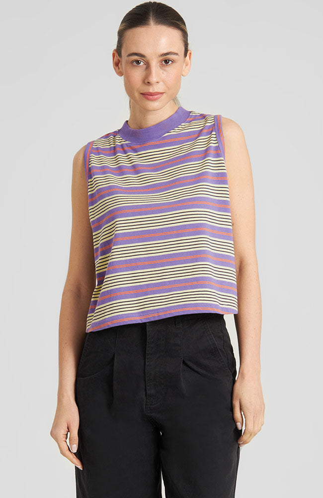 Dedicated Namsos top retro stripe purple organic cotton women's | Sophie Stone