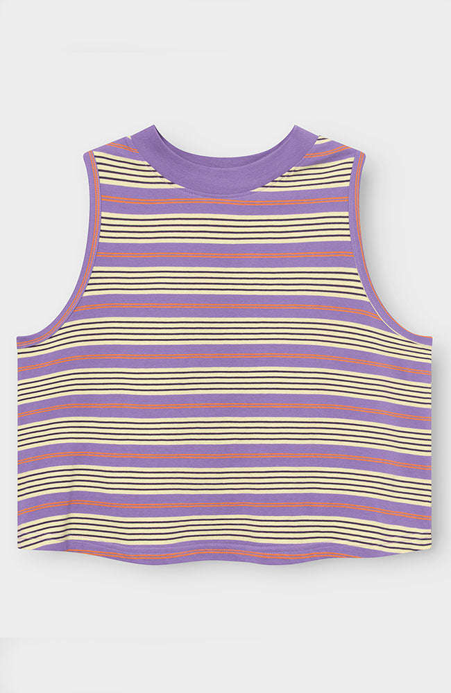 Dedicated Namsos top retro stripe purple organic cotton women | Sophie Stone