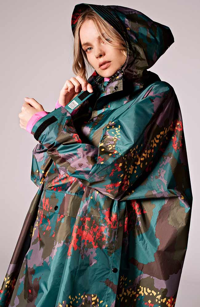 Rainkiss Digi Forest Camo Poncho made from sustainable recycled PET | Sophie Stone
