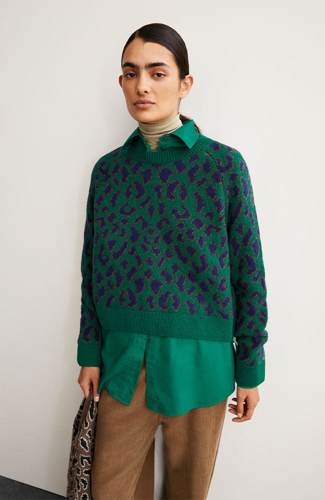 ARMEDANGELS Diliriaa sweater leopaa emerald green from sustainable wool ladies | Sophie Stone