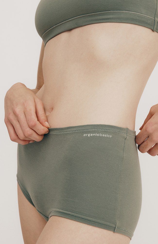 Organic Basics Flex shorty seaweed made from organic cotton women | Sophie Stone