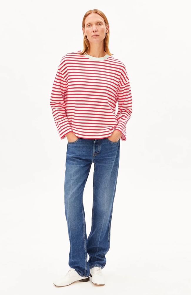 ARMEDANGELS Frankaa stripe sweater mars red organic cotton women's | Sophie Stone