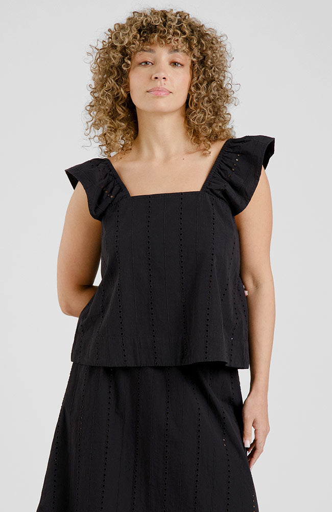 Dedicated Furusund Schiffli top black from organic cotton for women | Sophie Stone