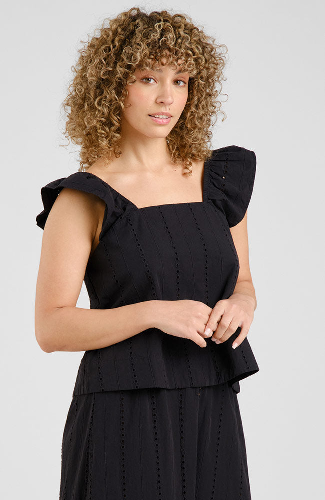 Dedicated Furusund Schiffli top black from organic cotton for women | Sophie Stone