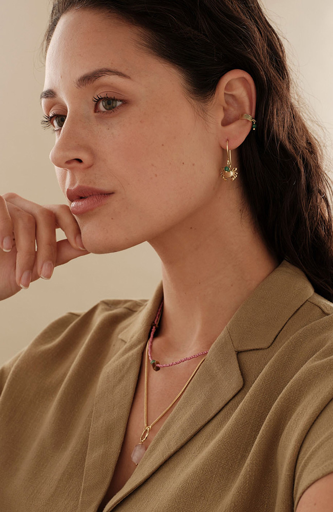 A Beautiful Story Generous oorbellen Aventurine crab messing goud dames | Sophie Stone