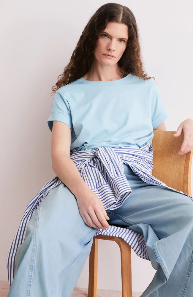 ARMEDANGELS Idaara T-shirt in blue, made from organic cotton, for women | Sophie Stone