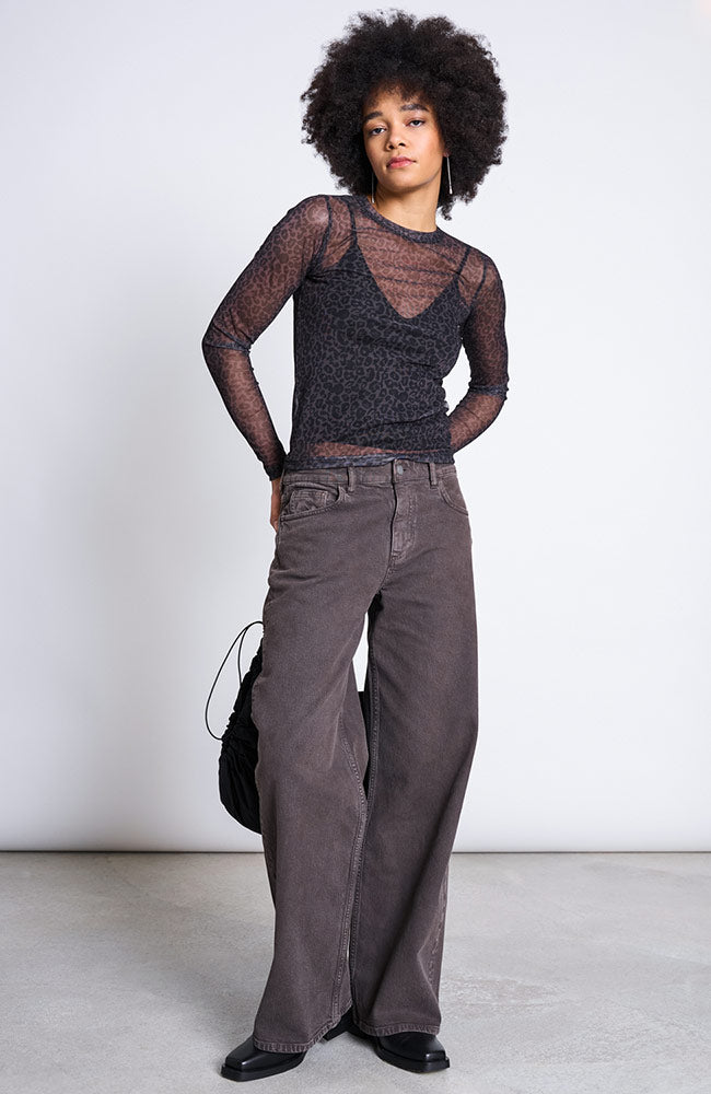 JAN 'N JUNE Dora mesh top dark leo van 94% gerecycled polyester dames | Sophie Stone