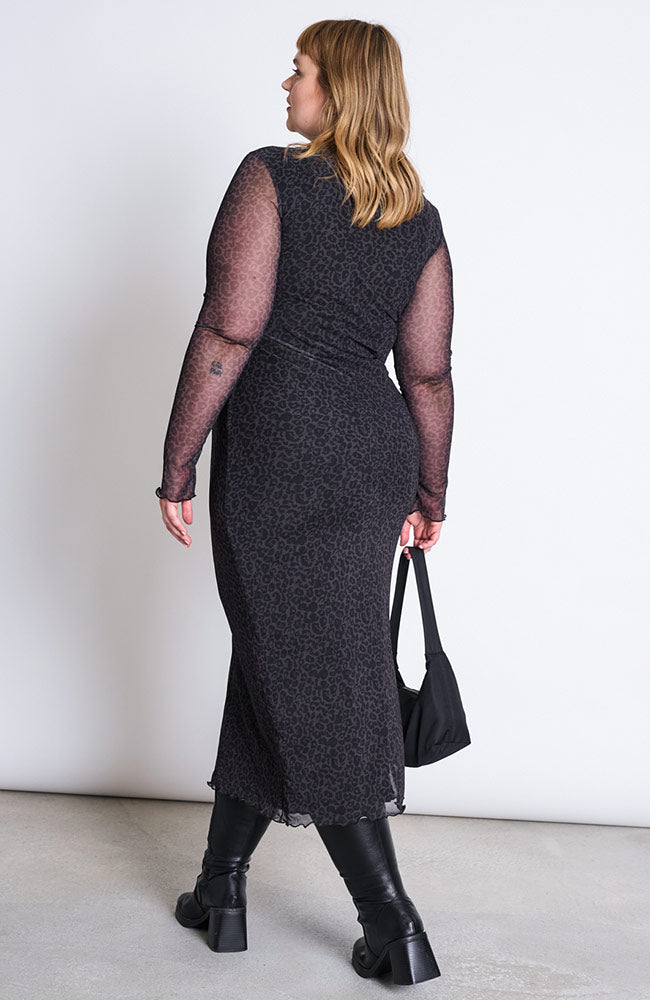 JAN 'N JUNE Zaldi mesh jurk dark leo van o.a. 94% gerecycled polyester dames | Sophie Stone