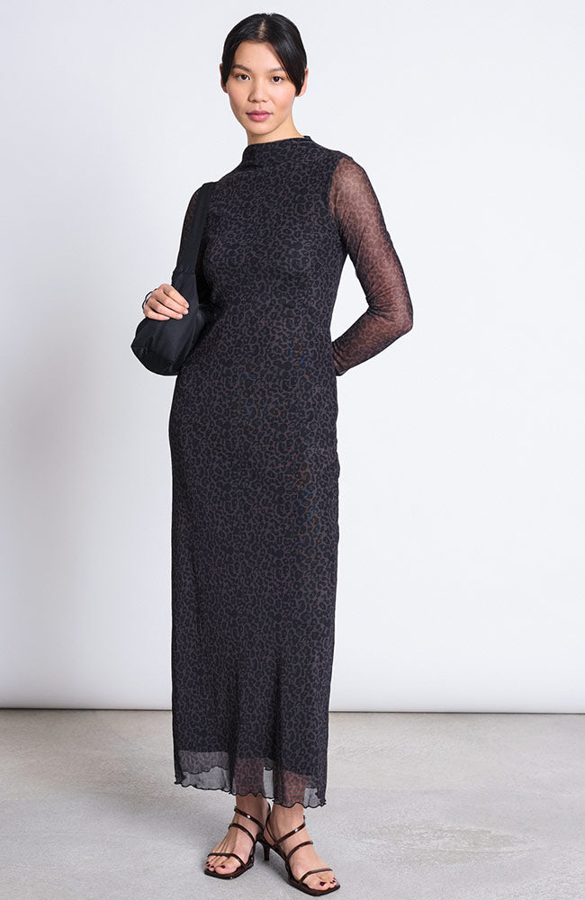 JAN 'N JUNE Zaldi mesh jurk dark leo van o.a. 94% gerecycled polyester dames | Sophie Stone