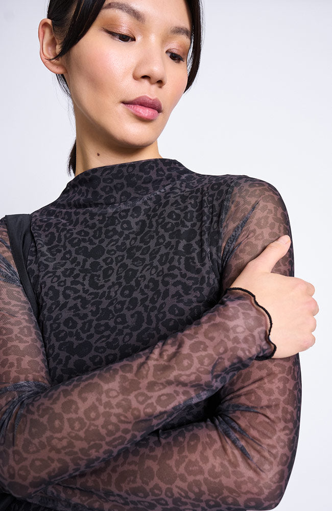 JAN 'N JUNE Zaldi mesh jurk dark leo van o.a. 94% gerecycled polyester dames | Sophie Stone