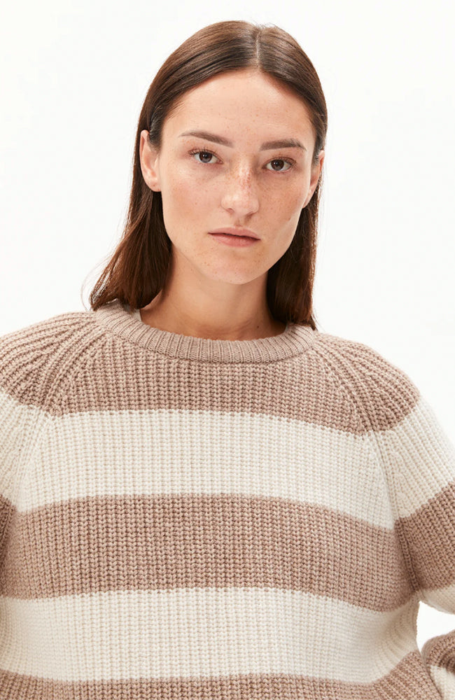 ARMEDANGELS Kaagi sweater striped camel melange including organic cotton for women | Sophie Stone