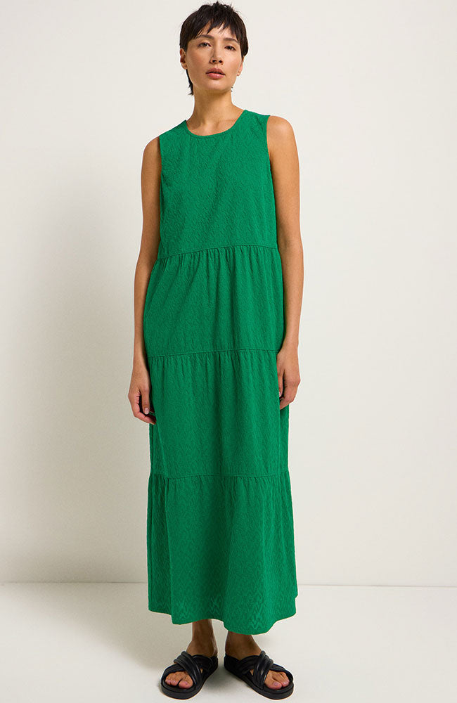 Lanius Maxi jurk structuur groen van duurzaam biologisch katoen voor dames | Sophie Stone