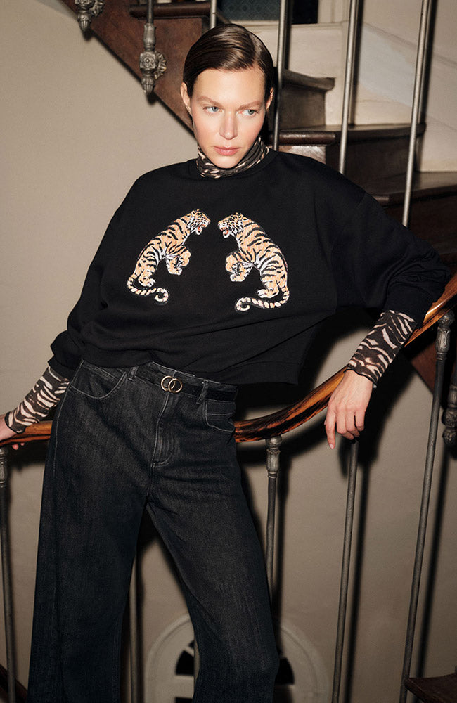 Lanius Statement sweatshirt zwart van 100% GOTS bio katoen voor dames | Sophie Stone
