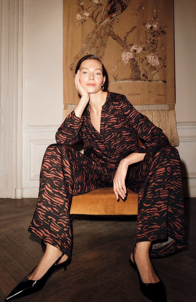Lanius wide leg broek animal print chocolate van 100% Lyocell TENCEL voor dames | Sophie Stone