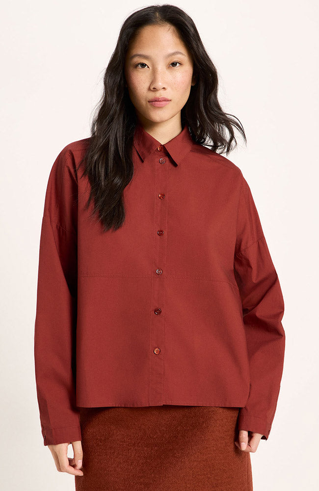 Lanius Blouse rood mahogany van biologisch katoen voor dames | Sophie Stone