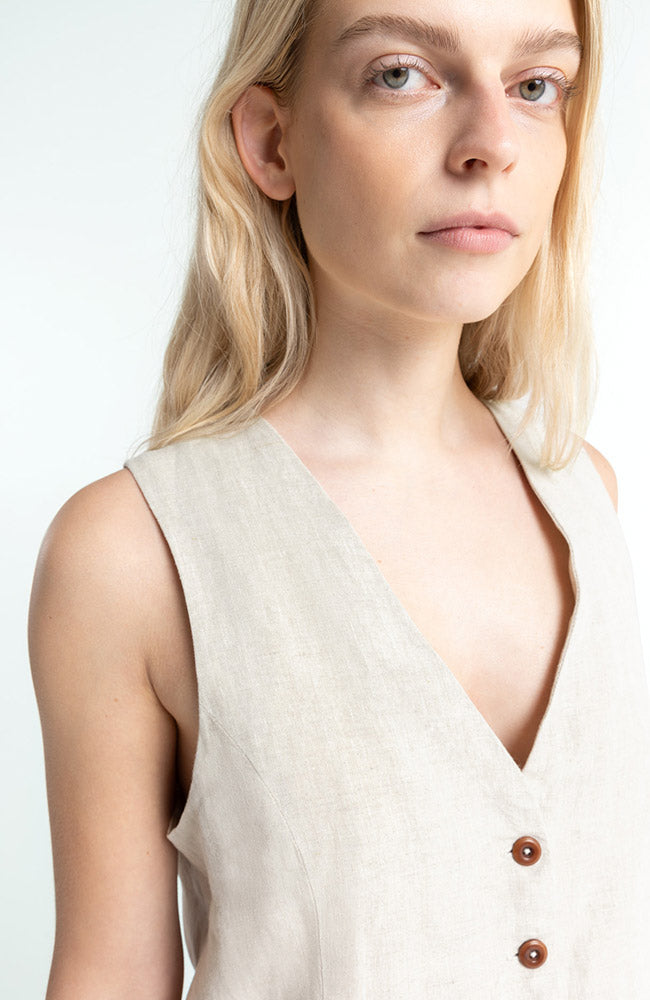 Kings of Indigo Lucia Gilet undyed linen women's | Sophie Stone