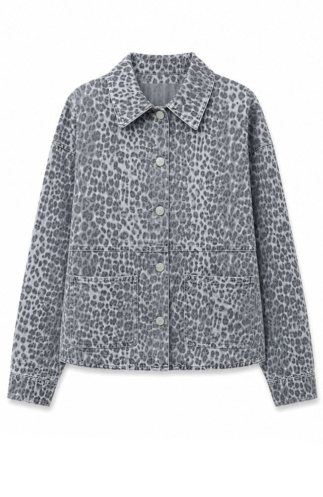 MAZINE Printed denim jacket grey van 100% GOTS bio katoen dames | Sophie Stone