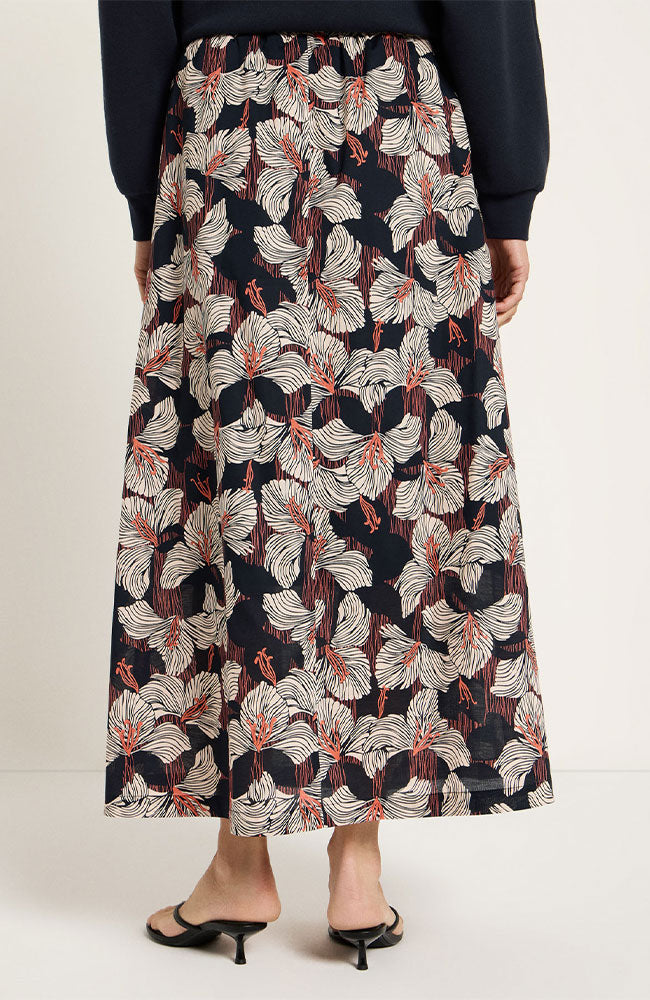 Lanius midi rok print bloom onyx gemaakt van bio katoen voor dames | Sophie Stone
