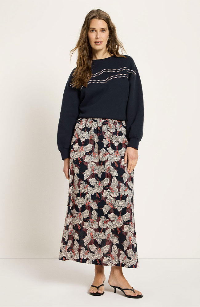 Lanius midi rok print bloom onyx gemaakt van biologisch katoen voor dames | Sophie Stone