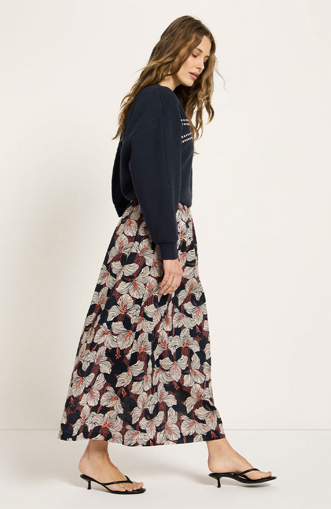 Lanius midi rok print bloom onyx gemaakt van biologisch katoen voor vrouwen | Sophie Stone