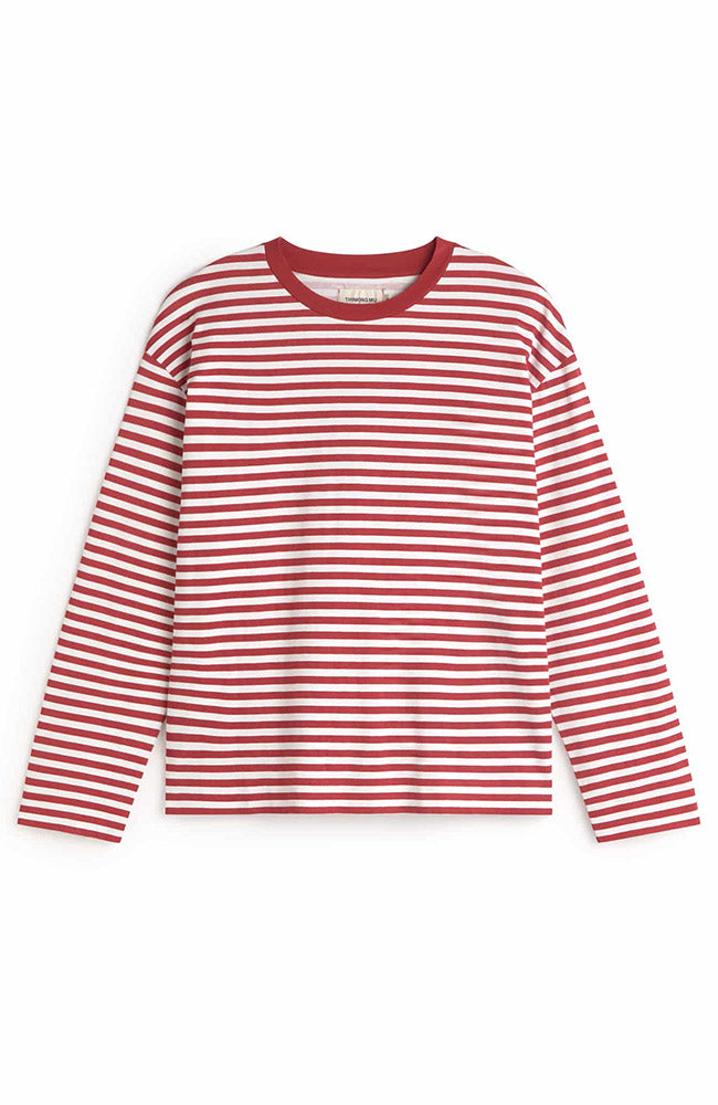 Thinking MU Emily longsleeve gestreept van biologisch katoen rood wit dames | Sophie Stone