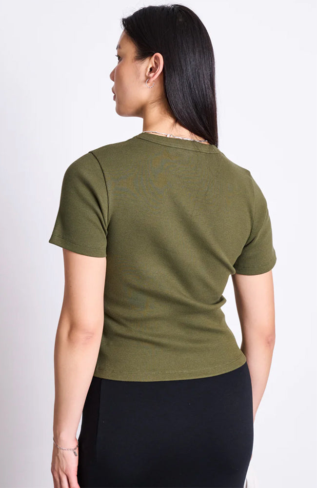 JAN N JUNE Nile rib t-shirt dark olive from organic cotton | Sophie Stone