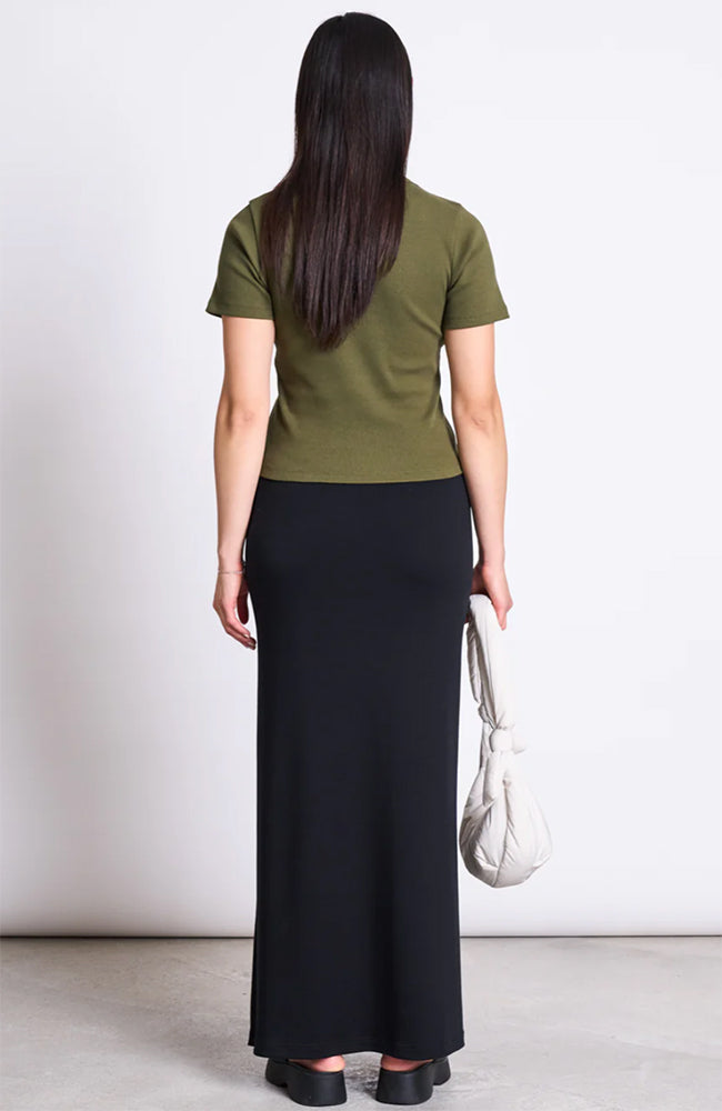 JAN N JUNE Nile rib t-shirt dark olive from organic cotton ladies | Sophie Stone