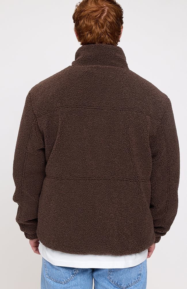 Mazine Padded sherpa jacket chocolate brown from recycled polyester for men | Sophie Stone