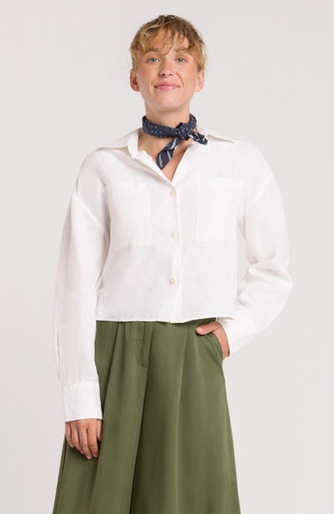 King of Indigo Quinn blouse in white organic cotton for women | Sophie Stone