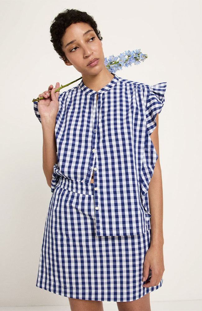 Lanius rok vichy ruit blauw en wit gemaakt van biologisch katoen voor dames | Sophie Stone