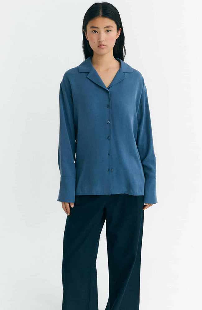 Thinking MU Sea Sira blouse blauw van 100% TENCEL voor dames | Sophie Stone